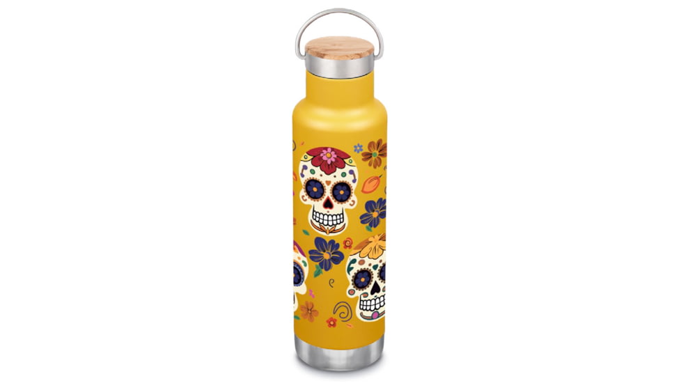 Klean Kanteen 20oz Insulated Classic Bottle w/ Bamboo Cap, Skulls, 1010924