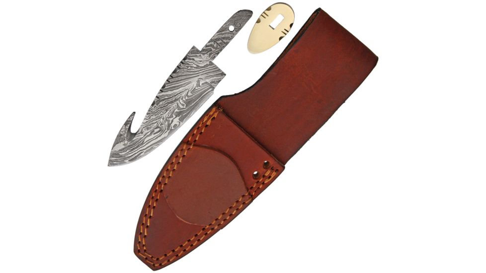 Knifemaking Damascus Guthook With Sheath Fixed Blade Knife, 4in, Damascus Steel, Standard Edge BLSODMB2