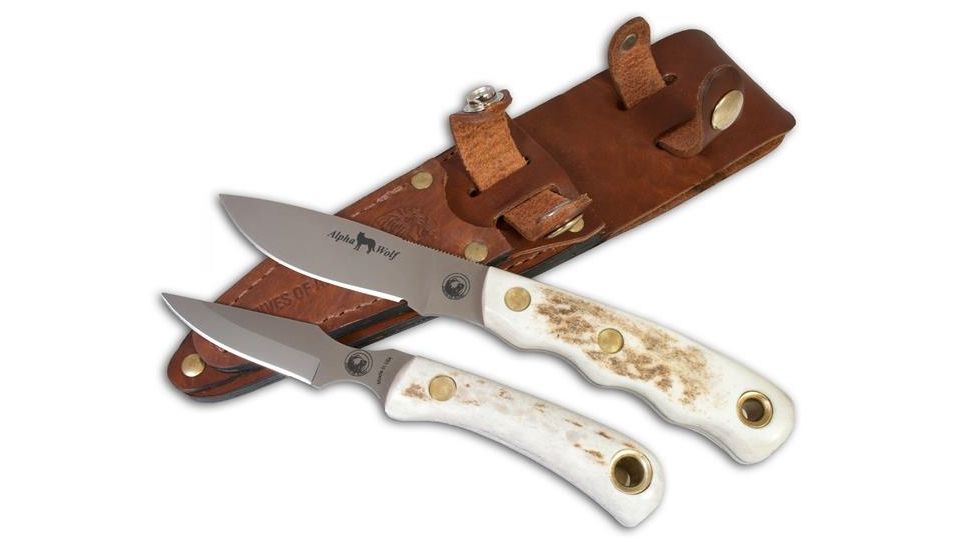 Knives of Alaska Alpha Wolf D2 Cub Combo Stag Handle Knives, Natural 00359FG