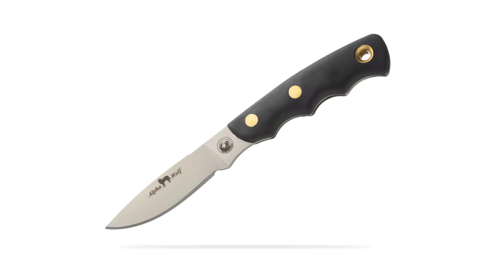 Knives of Alaska Alpha Wolf Fixed Blade Knife, 3in, CPM MagnaCut Stainless Steel, Drop Point Blade, Santoprene, Black Handle, 00331FG