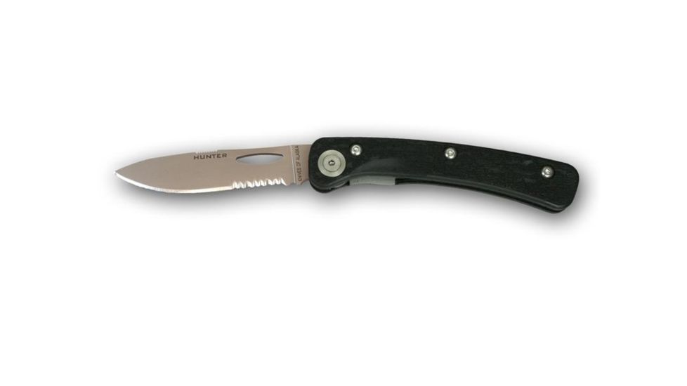 Knives of Alaska Featherlight Hunter D2 Serrated Folding Knife, Suregrip Handle w/Clip, Black 00906FG