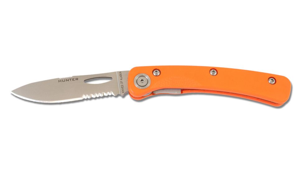 Knives of Alaska Featherlight Hunter D2 Serrated Knife, G-10 Handle, Hunters Orange, 00392FG