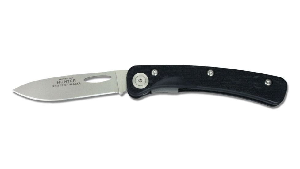 Knives of Alaska Featherlight Hunter D2 Smooth Folding Knife, Suregrip Handle, Black, 00900FG