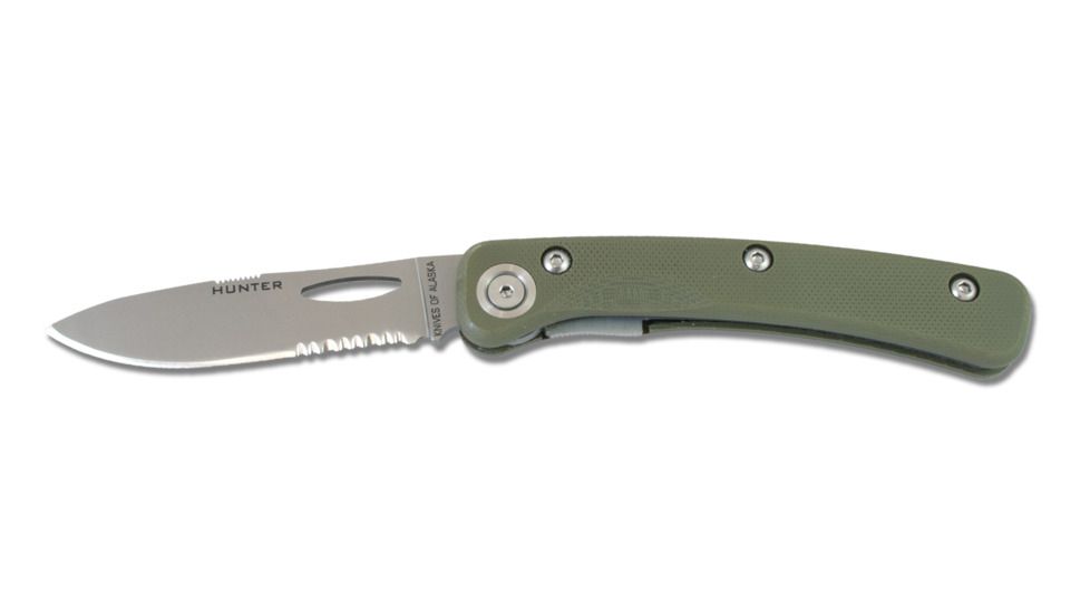 Knives of Alaska Featherlight Hunter Serrated Knife, G-10 OD Handle, Olive Drab, 00393FG