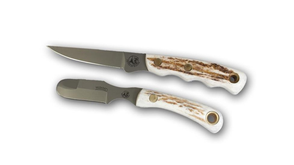 Knives of Alaska Jeager D2 Muskrat Combo Knives, Stag Handle, Natural 00303FG