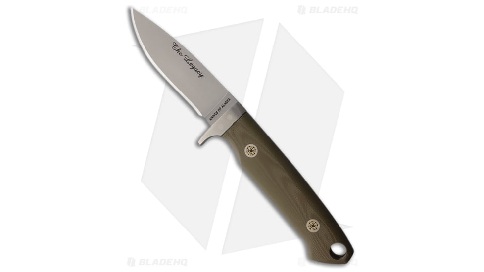 Knives of Alaska Legacy Fixed Blade Knife, 3.25in, D2, Drop Point Blade, G-10, OD Green Handle, OD Green/Dark Gray, 8.00 inch, BHQ-196930