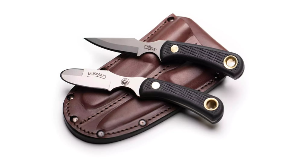 Knives of Alaska Muskrat / Cub Bear Combo Fixed Blade Knives, 2.25in / 2.75in, CPM-S30V Stainless Steel, Round Point/Caping Blade, Santoprene, Black Handle, 00102FG