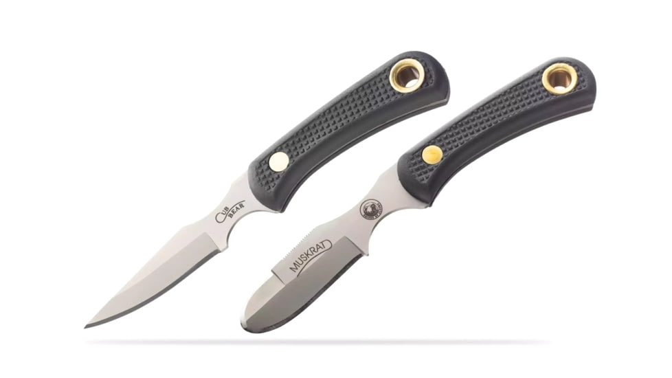 Knives of Alaska Muskrat / Cub Bear Combo Fixed Blade Knives, 2.25in / 2.75in, CPM-S30V Stainless Steel, Round Point/Caping Blade, Santoprene, Black Handle, 00102FG