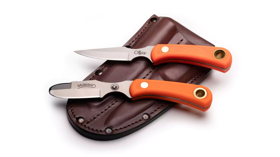 Knives of Alaska Muskrat / Cub Bear Combo Fixed Blade Knives, 2.25in / 2.75in, CPM-S30V Stainless Steel, Round Point/Caping Blade, Santoprene, Orange Handle, 00104FG