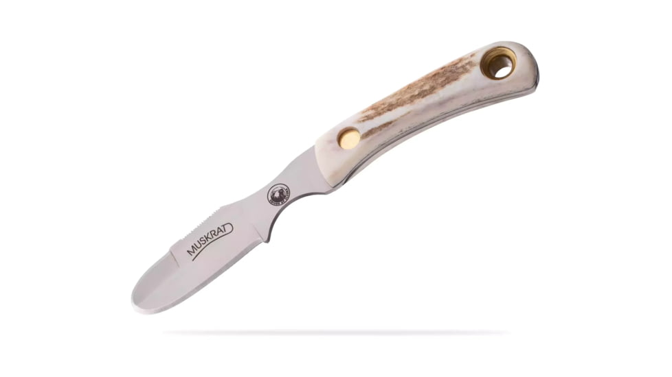 Knives of Alaska Muskrat / Cub Bear Combo Fixed Blade Knives, 2.25in / 2.75in, CPM-S30V Stainless Steel, Round Point/Caping Blade, Stag, Brown And White Sculpted Bone Handle, 00103FG