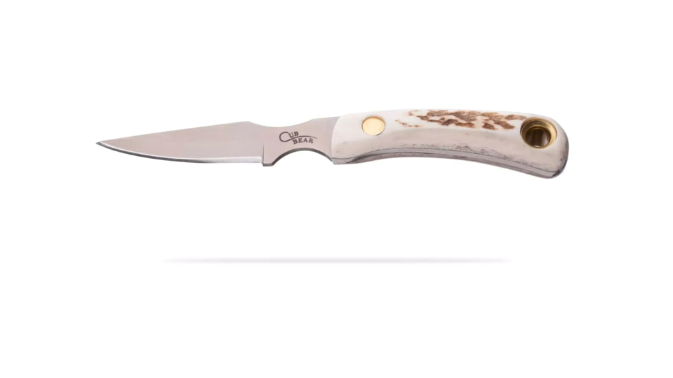 Knives of Alaska Muskrat / Cub Bear Combo Fixed Blade Knives, 2.25in / 2.75in, CPM-S30V Stainless Steel, Round Point/Caping Blade, Stag, Brown And White Sculpted Bone Handle, 00103FG