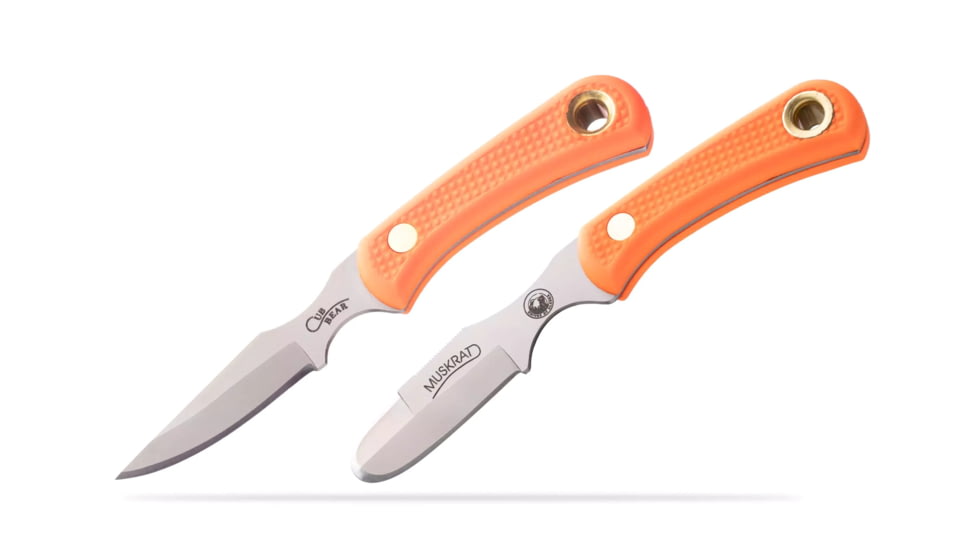 Knives of Alaska Muskrat/Cub Bear Combo Fixed Blade Knives, 2.25in/2.75in, Magnacut Stainless Steel, Round Tip/Caping Blade, Suregrip, Orange, 00106FG