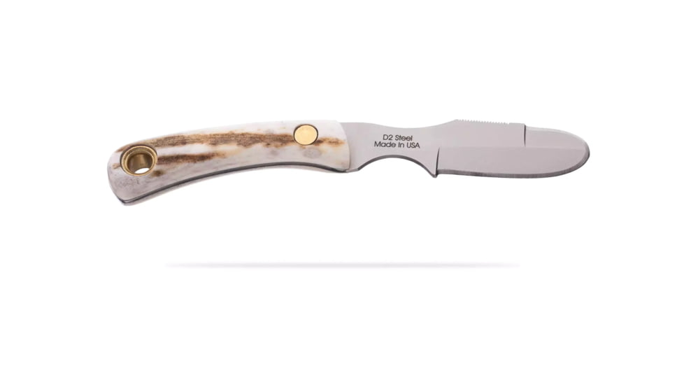 Knives of Alaska Muskrat Fixed Blade Knife, 2.25in, Magnacut Stainless Steel, Round Tip Blade, Stag, White/Brown, 00056FG