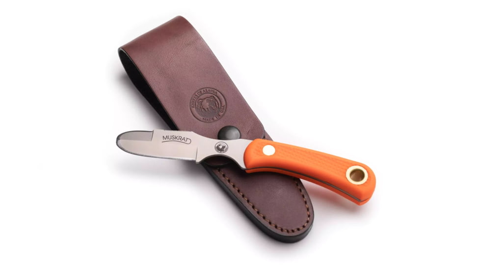 Knives of Alaska Muskrat Fixed Blade Knife, 2.25in, Magnacut Stainless Steel, Round Tip Blade, Suregrip, Orange, 00055FG