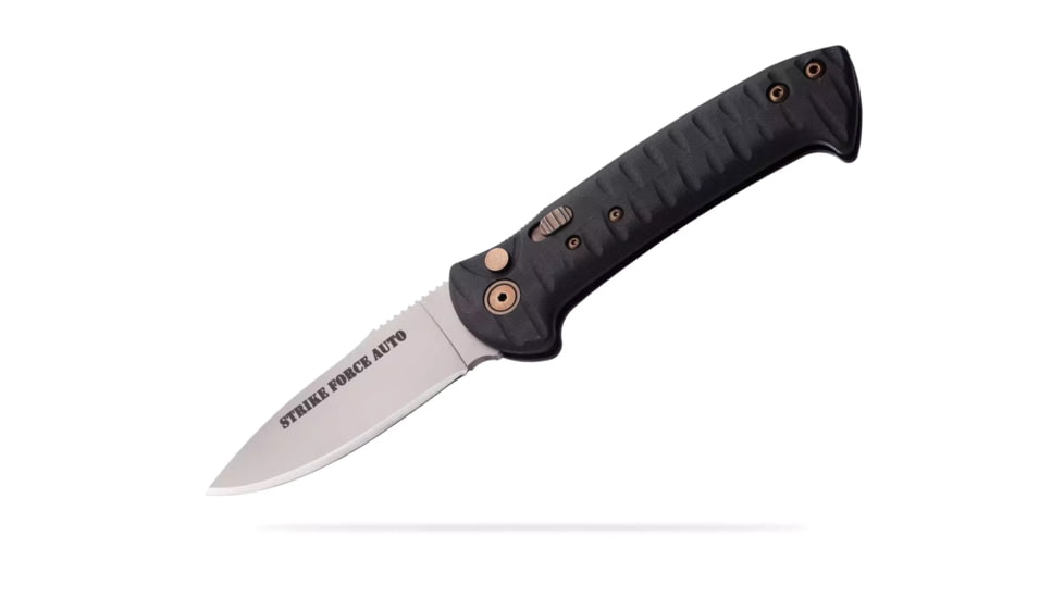 Knives of Alaska Strike Force Auto Serrated Automatic Folding Knife, 3in, Magnacut Stainless Steel, Drop Point Blade, G10, Black, 00934FG