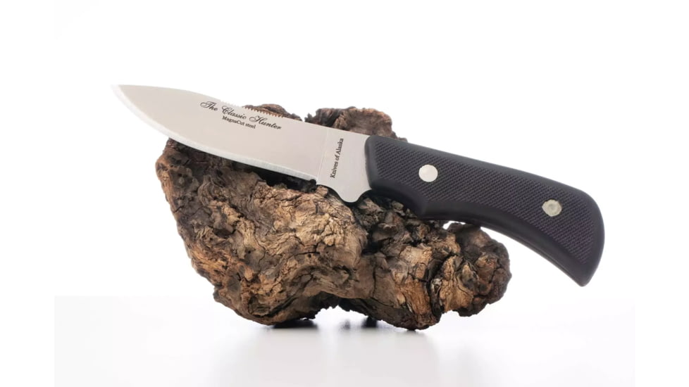 Knives of Alaska The Classic Hunter Fixed Blade Knife, 3.75in, CPM MagnaCut Stainless Steel, Drop Point Blade, Santoprene, Black Handle, 00050FG