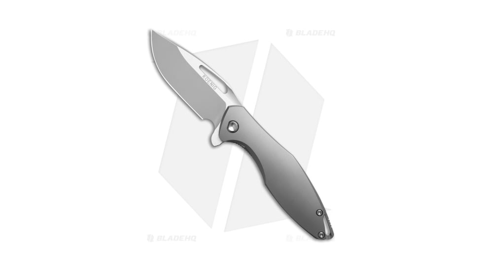 Koenig Mini Arius Flipper Folding Knife, 3.00in, Bohler M390 Stainless Steel, Drop Point Blade, Titanium Gray Handle, w/ Titanium Raw, Gray/Gray, 7.25in, BHQ-217211