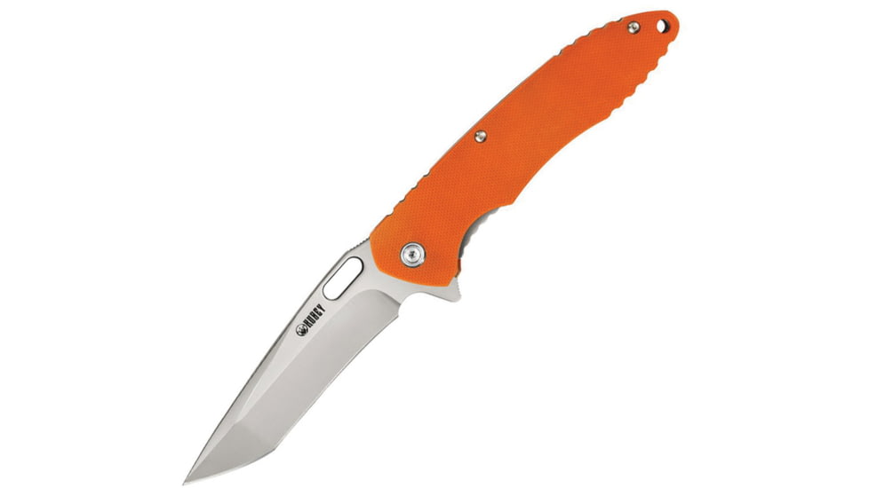 Kubey Dark Knight Linerlock Orange Folding Knife, 3.75 sand blast finish AUS-10A stainless tanto bl, Orange G10 handle, KU065