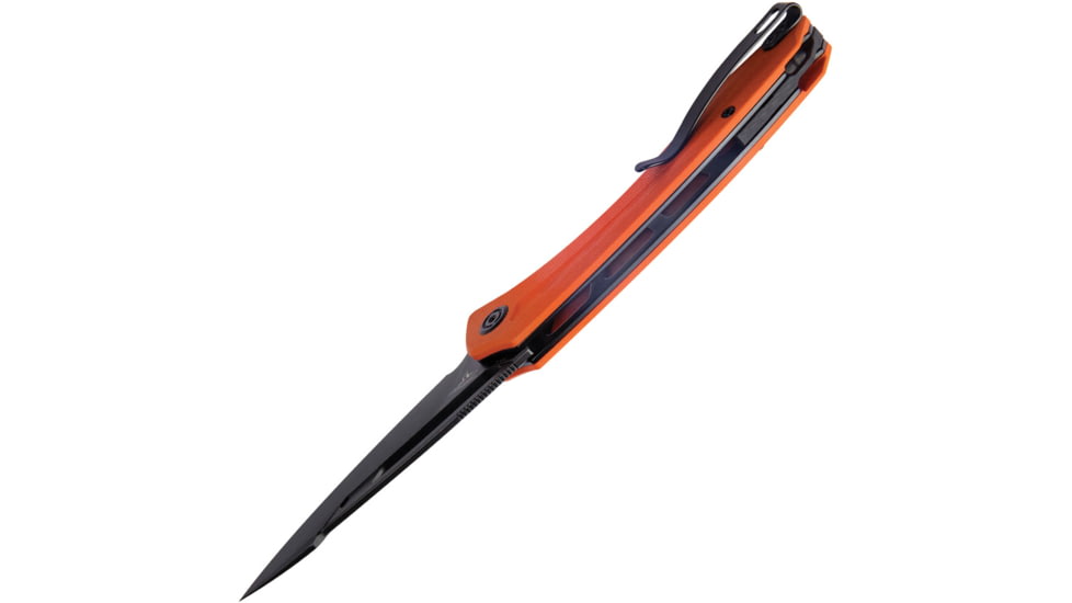 Kubey Merced Folding Knife, 4.5in Closed, 3.5in Black Stonewash AUS-10A Stainless Blade, Orange G10 handle, KU345G
