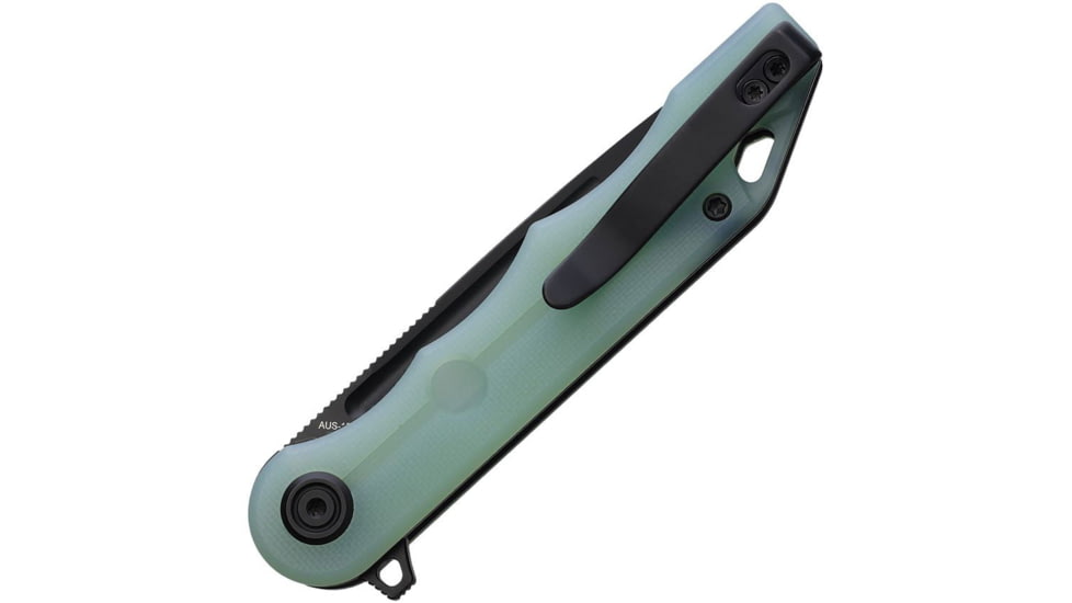 Kubey Mizo Folding Knife, 4in Closed, 3.13in Black Stonewash AUS-10A Stainless Blade, Jade G10 Handle, KU312G