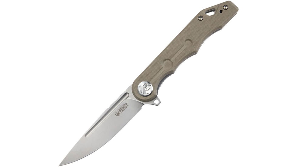 Kubey Mizo Folding Knife, 4in Closed, 3.13in Stonewash AUS-10A Stainless Blade, Tan G10 Handle, KU312H