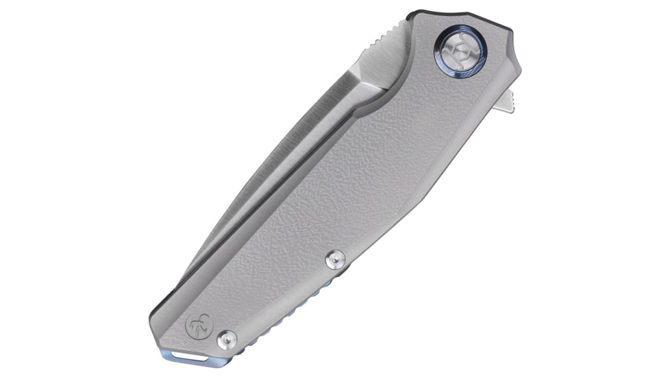 Kunwu Knives Orion II Folding Knife, 4.88in Closed, 3.38in Satin Elmax Steel Blade, Gray Titanium Handle, K701-3