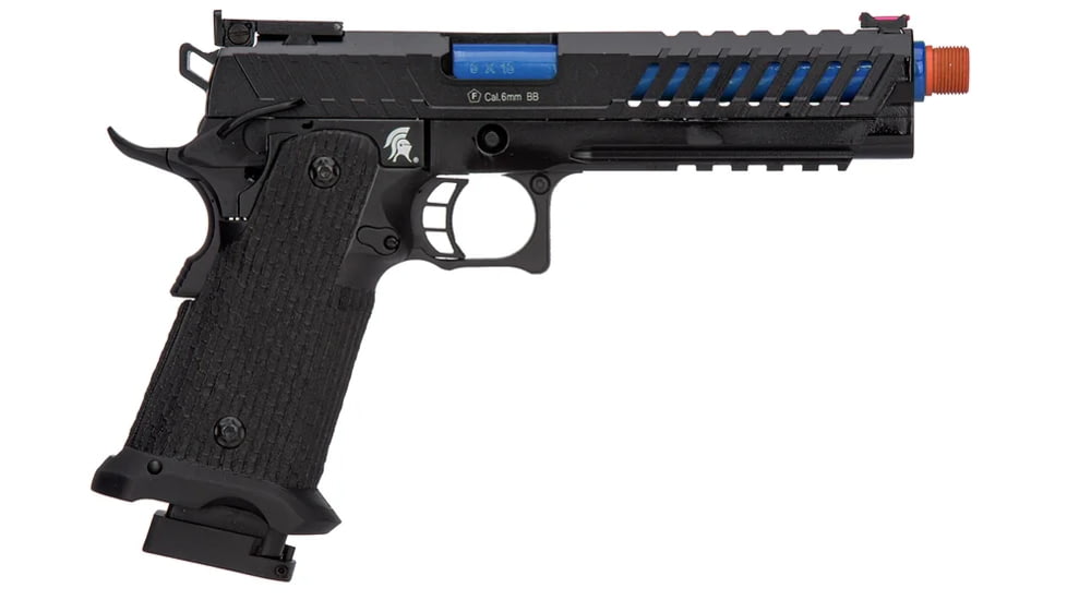 Lancer Tactical Knightshade Hi-Capa Gas Blowback Airsoft Pistol, Black/Blue, LTX-6BN