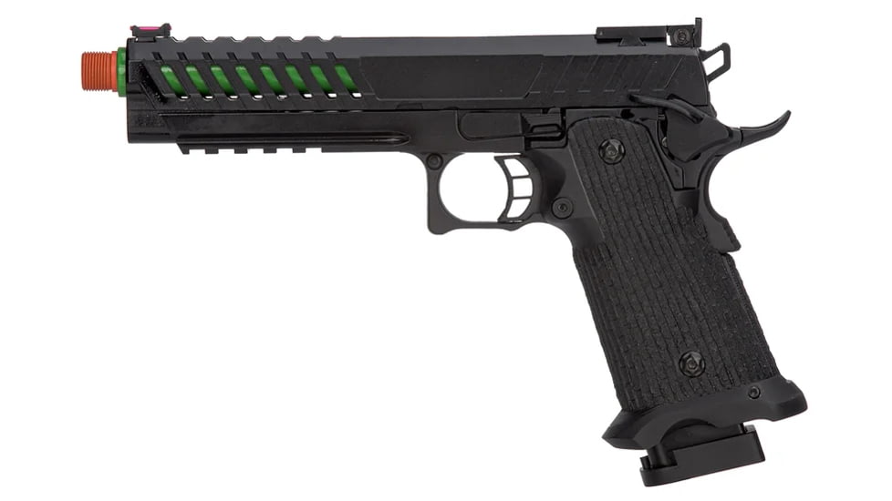 Lancer Tactical Knightshade Hi-Capa Gas Blowback Airsoft Pistol, Black/Green, LTX-6BZ