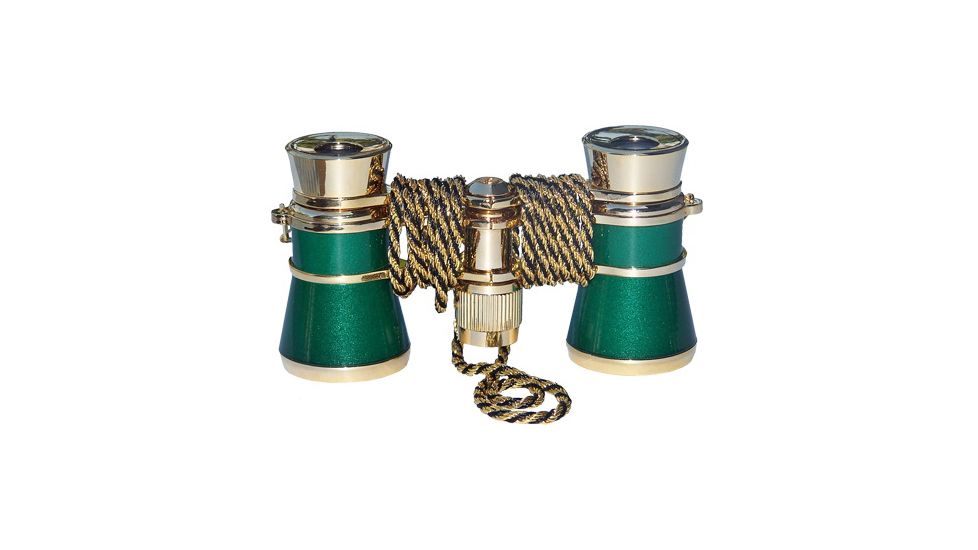 Lascala Optics Aida Binocular 3x25 Central Focus Opera Glasses Green Body Golden Rings Lsa 11