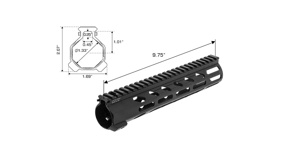 Leapers UTG PRO Arwen 10in M-LOK Free Float Handguard, Black, MTU045SEM