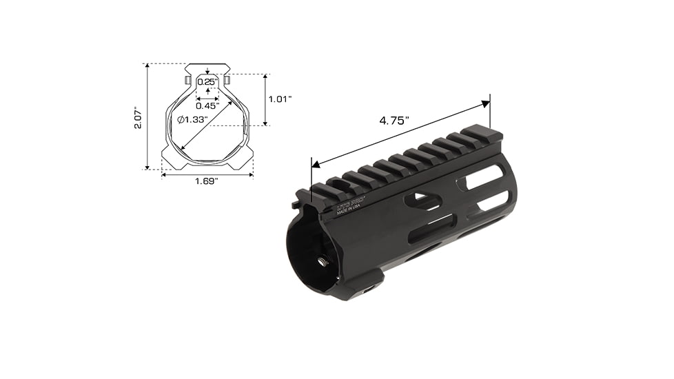 Leapers UTG PRO Arwen 5in M-LOK Free Float Handguard, Black, MTU049SEM