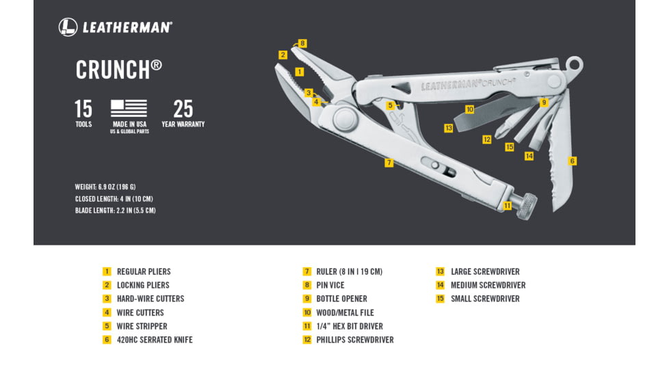 Leatherman Tools Crunch Multi Tool, Standard Stainless w/Leather Sheath 68010101K