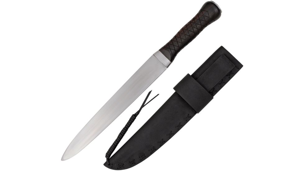 Legacy Arms Lombard Seaxe Knife Fixed Blade Knife, 12.5in, Carbon Steel, Standard Edge, Satin, Brown, Tang Handle IP131