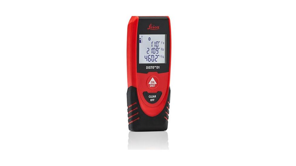 Leica DISTO D1 - Bluetooth 4.0, 130ft Range, 1/16in Accuracy, Works with Free DISTO Sketch App, Red/Black, 4.53in x 1.71in x 0.93in, NSN none, 846805
