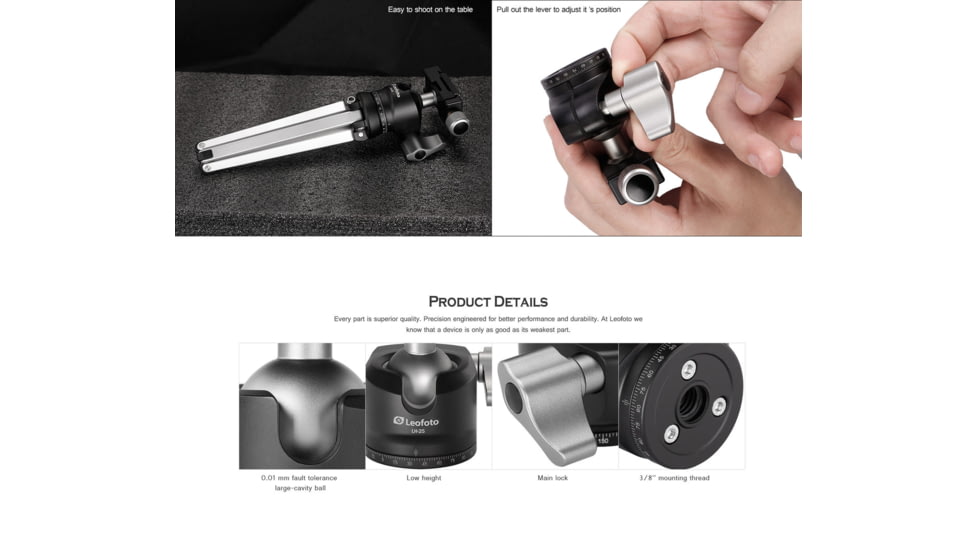 Leofoto LH-25 Mini Ball Head &amp; QR Plate - Arca Compatible, Black, LH-25