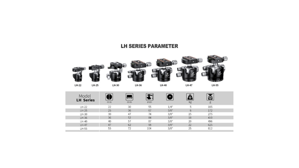 Leofoto LH-55 Series Low Profile Ball Head &amp; QR Plate, Arca, Black, LH-55