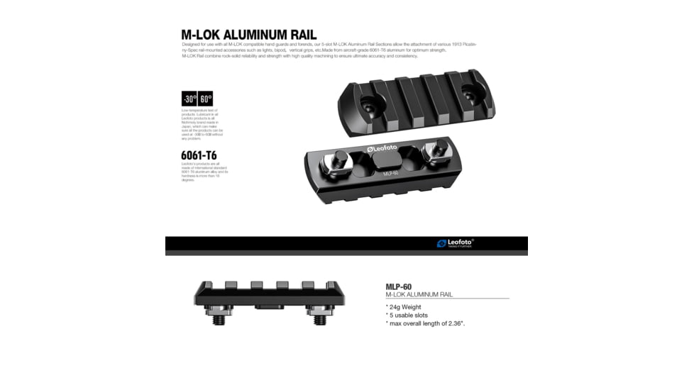 Leofoto MLP-60 M-LOK QR Plates - Picatinn, Black, MLP-60