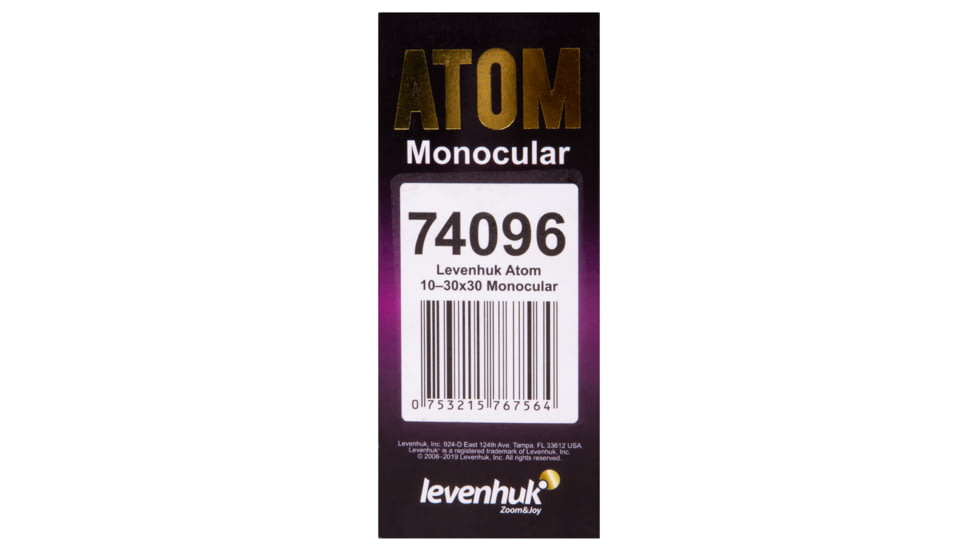 Levenhuk Atom 10-30x30 Monocular, Black, Small, 74096