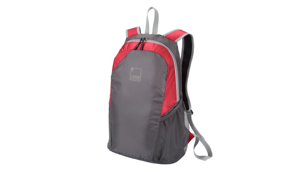 Lewis N. Clark 18in Packable Backpack with Neoprene Zip Pouch, Red/Gray, One Size, 1764RED