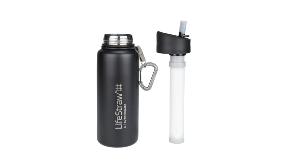 LifeStraw Go Stainless Steel Water Filter Bottle, Black, One Size, LSGOSSBK01