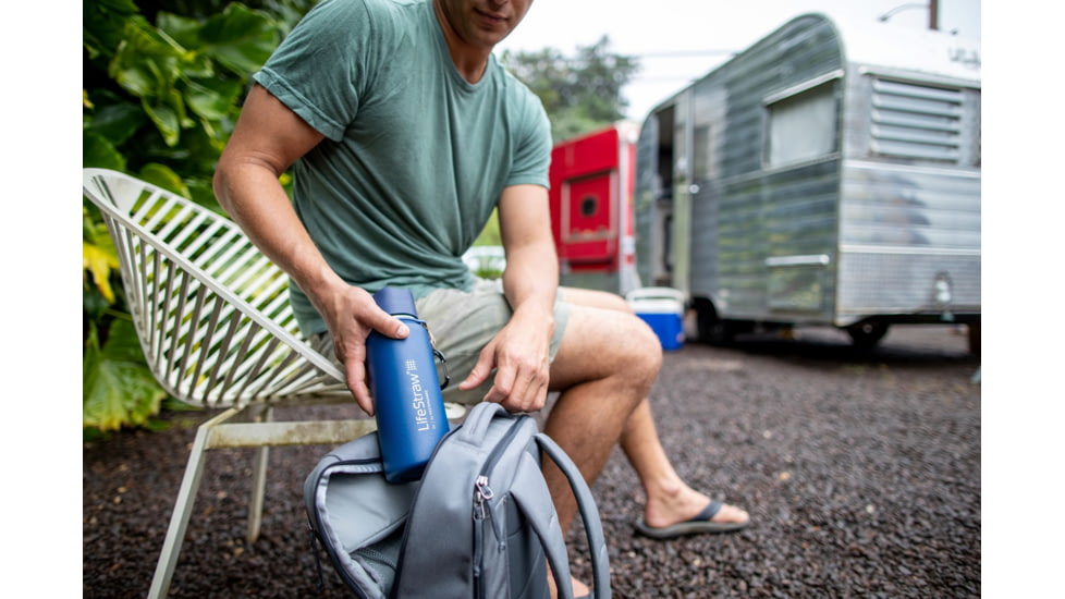 LifeStraw Go Stainless Steel Water Filter Bottle, Blue, One Size, LSGOSSBL01