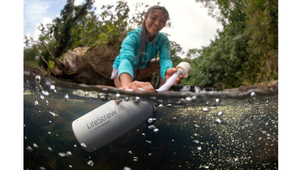 LifeStraw Go Stainless Steel Water Filter Bottle, White, One Size, LSGOSSWH01