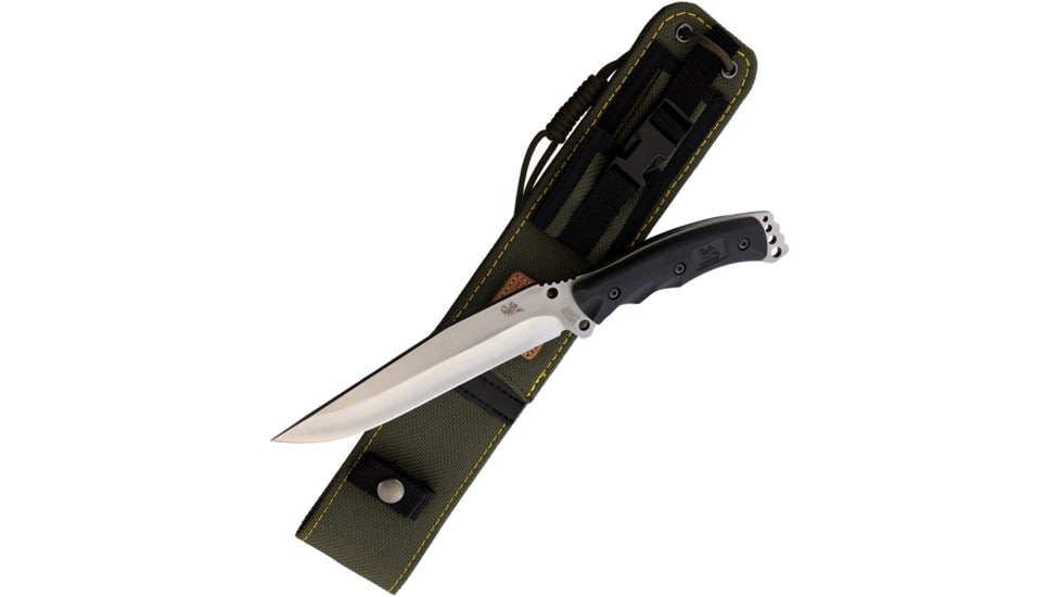 Linton Cutlery Clip Point Fixed Blade Knife w/ Sheath, 12in Overall, 6.75in Stonewash Stainless Clip Point Blade, Black Rubber Handle, Nylon Sheath, L95051B