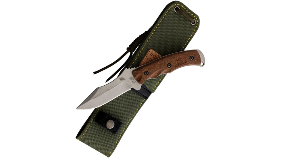 Linton Cutlery 9in Fixed Blade Hunter Knife, 9in Overall, 4in Stonewash Stainless Blade, Brown Rubber Handle, Synthetic Sheath, L95052