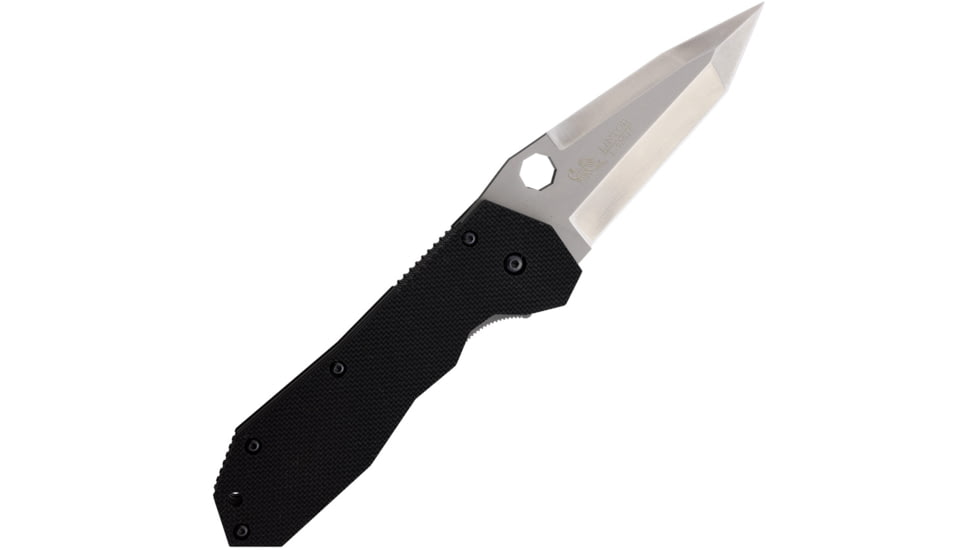 Linton Cutlery Large Tactical Tanto Folding Knife, 6in Closed, 4.25in Matte Stainless Tanto Blade, Black Textured G10 Handle, L92015124