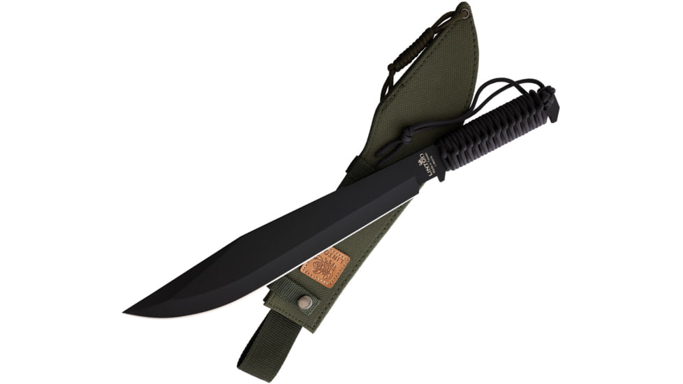 Linton Cutlery 18.25in Black Cord Wrapped Machete, 18.25in Overall, 12in Black Powder Coated Stainless Blade, Black Cord Wrapped Handle, Nylon Sheath, L90007B