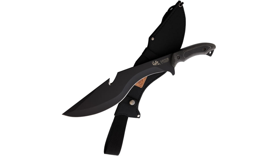 Linton Cutlery Black Powder Coated Machete, 17in Overall, 12in Black Powder Coated Stainless Blade, Black Micarta Handle, Nylon Sheath, L93007