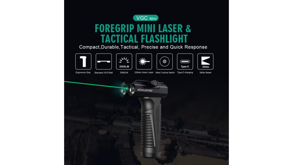 Lion Gears Compact Foregrip w/ 2000 Lumen Flashlight / Green Laser Combo