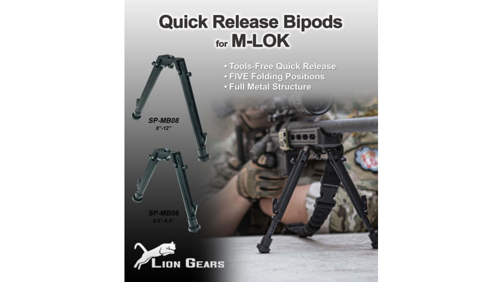 Lion Gears Scout-Pod MB06 Quick Release 5-Position Bipod, M-Lok, Black, Short, SP-MB06