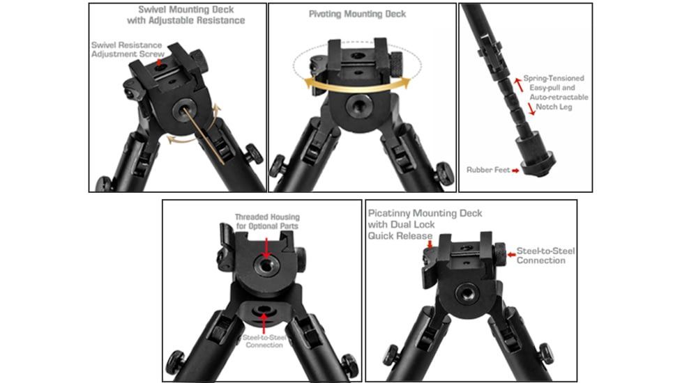 Lion Gears Scout-Pod Tactical Button-Lock Folding Bi-pods with Integrated Picatinny/Weaver Mounting Deck, 7.3 - 9in, LG-SP-BL07
